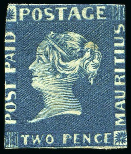 Stamp of Mauritius » 1848-59 Post Paid Issue » Earliest Impressions (SG 3-5) 1848-59 Post Paid 2d indigo-blue, earliest impress