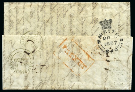 Stamp of Mauritius 1857 Entire from Liverpool to Mauritius with scarc
