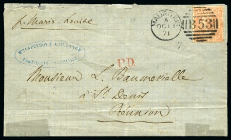 Stamp of Mauritius 1871 (Oct 13) Cover (front and back stuck together