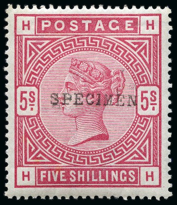 Stamp of Great Britain » 1855-1900 Surface Printed 1883 5s Crimson HH with SPECIMEN type 9 ovpt, coup