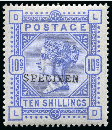 Stamp of Great Britain » 1855-1900 Surface Printed 1884 10s Ultramarine DL with SPECIMEN type 9 ovpt,