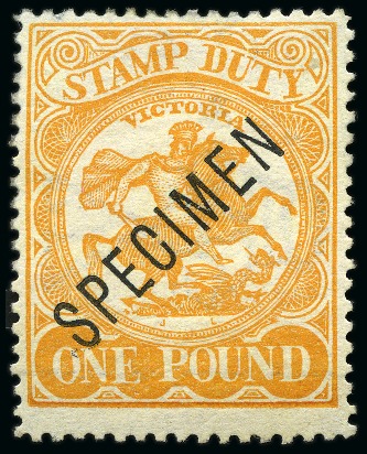 Stamp of Australia » Victoria 1886 £1 Yellow, wmk V over Crown, with SPECIMEN ov