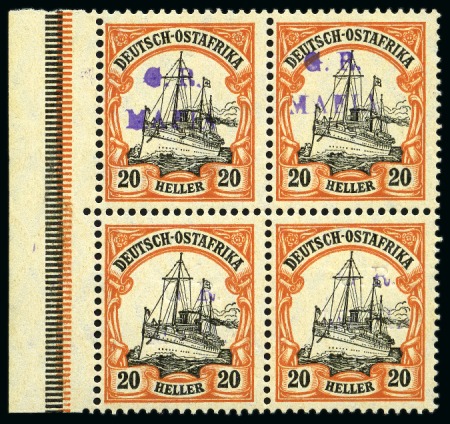 Stamp of Tanganyika » Mafia Island British Occupation » 1915 (Jan) "G. R. / MAFIA" Type 1 Overprint in Reddish Violet 1915 (Jan) 20h black and red on yellow, mint left 