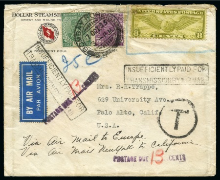 1933 (Oct 7) Airmail cover to USA pre-paying the U