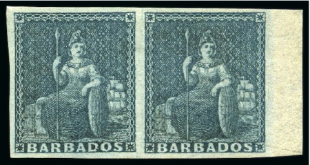 Stamp of Barbados 1852 (2d) Greyish-Slate mint og right marginal pai