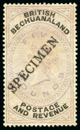 Stamp of Bechuanaland » British Bechuanaland 1888 (Jan) £5 Lilac & Black with SPECIMEN ovpt, no
