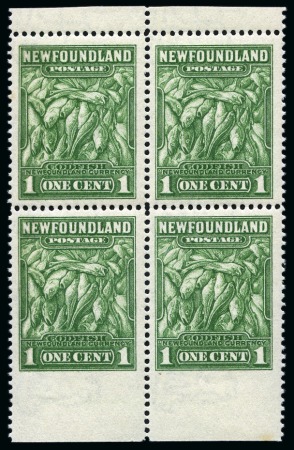 Stamp of Canada » Newfoundland 1932 1c Green mint nh block of four with variety i
