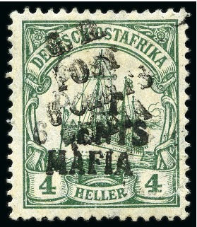 Stamp of Tanganyika » Mafia Island British Occupation » 1915 (May) "G.R. - POST - 6 CENTS - MAFIA" Type 2 Overprints 1915 (May) 6c on 4h green, overprinted in black, m