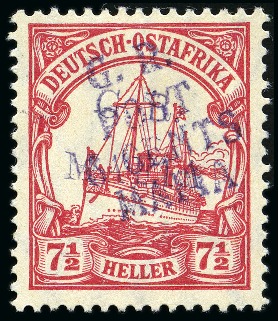 Stamp of Tanganyika » Mafia Island British Occupation » 1915 (May) "G.R. - POST - 6 CENTS - MAFIA" Type 2 Overprints 1915 (May) 6c on 7 1/2h carmine, mint single, show