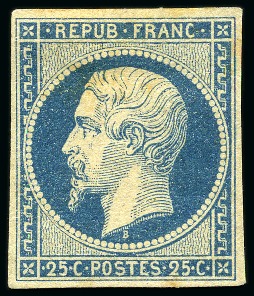 Stamp of France 1852 25c Présidence, neuf avec gomme d'origine, bi