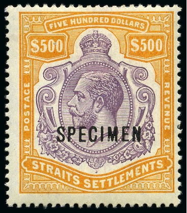 Stamp of Malaysia » Straits Settlements 1912-23 $500 Purple & Orange-Brown with SPECIMEN o
