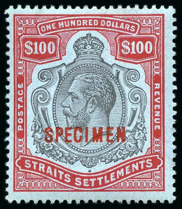 Stamp of Malaysia » Straits Settlements 1912-23 $100 Black & Carmine on Blue with SPECIMEN
