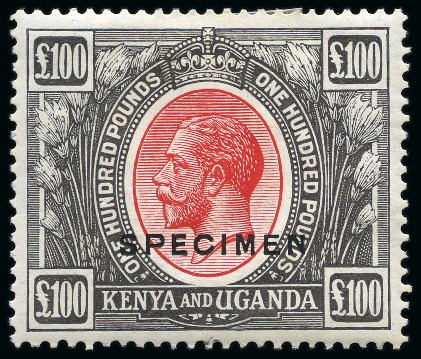 Stamp of Kenya, Uganda and Tanganyika » Kenya, Uganda and Tanganyika 1922-27 £100 Red & Black with SPECIMEN ovpt, mint 