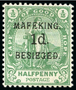 Stamp of South Africa » Mafeking 1900 1d on COGH 1/2d Green, mint og, reverse with 