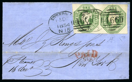 Stamp of Great Britain » 1847-54 Embossed 1854 (Dec 15) Part cover from Liverpool to the USA
