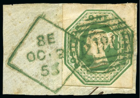 Stamp of Great Britain » 1847-54 Embossed 1847 1s Green die II with close to very good margi