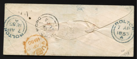 Stamp of Great Britain » 1847-54 Embossed 1855 (Apr 7) Ladies' envelope to CHINA with 1848 1