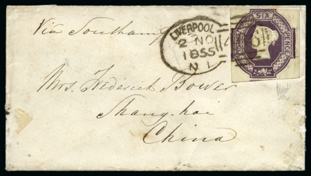 1855 (Nov 2) Envelope to CHINA with 1854 6d just t