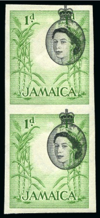 Stamp of Jamaica 1956-58 1d Black & Emerald imperf. vertical pair w