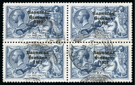 Stamp of Ireland » 1925 Narrow Date Overprints (T66-T68) 1925 Narrow Date 10s showing the rare Runnals re-entry in used block of four