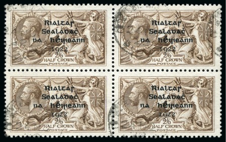 Stamp of Ireland » 1922 (Jul-Nov) Thom Overprints (T25-T41) 1922 Thom 2s6d used block of four, showing ovpt va