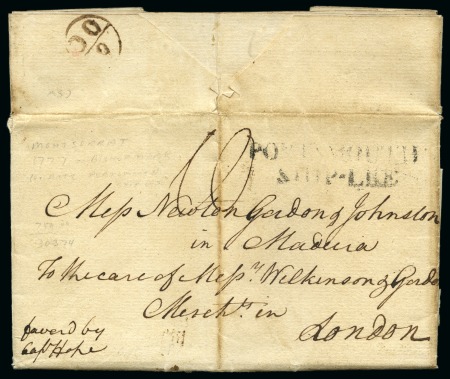 1777 Entire sent by private ship to a wine merchant in Madeira, datelined internally