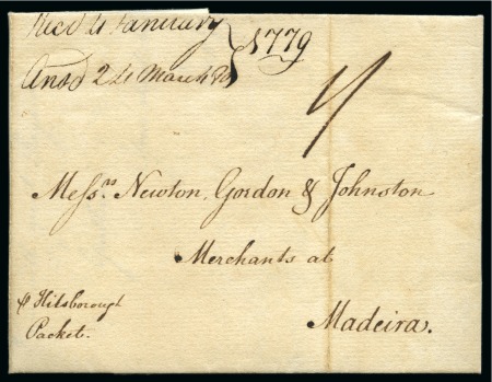 Stamp of Montserrat 1778 Entire to a wine merchant in Madeira datelined "Montserrat 14th August 1778"