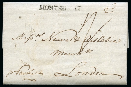 Stamp of Montserrat 1790 (Mar 22) Entire to London with "Montserrat" straight line hs (type N1)