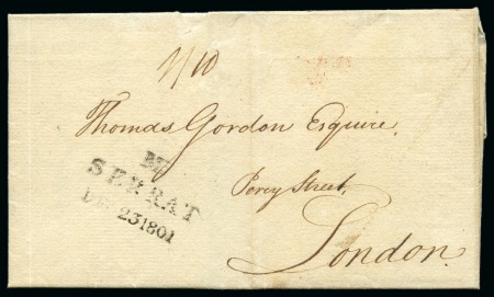 1801 (Dec 21) Entire to a wine merchants in London with the very rare "Mt / SERRAT / DE 23 1801" ds (type N4)