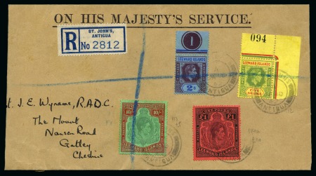 Stamp of Leeward Islands 1938-51 2s plate number marginal single, 5s corner