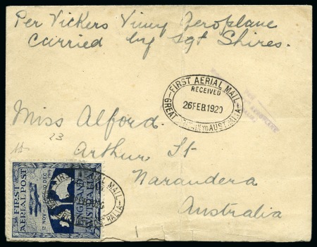 Stamp of Australia » Commonwealth of Australia 1920 ROSS SMITH cover to Australia with dark blue 