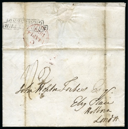Stamp of Montserrat 1828 (Mar 7) Entire to London with ms rate "1/2", 