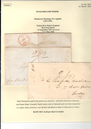Stamp of Montserrat 1833 & 1835 Pair of covers to London with ms rate 
