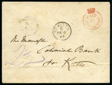 Stamp of Montserrat 1883 (Dec 15) Envelope to St. Kitts with a neat "P