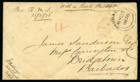 Stamp of Montserrat 1876 (May 15) Envelope to Barbados with "MONTSERRA