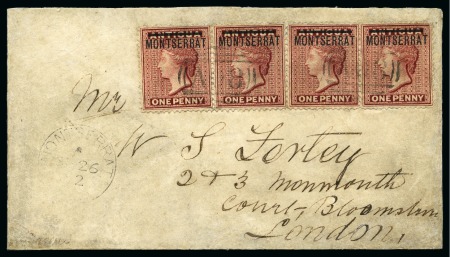 Stamp of Montserrat 1882 (Sep 26) Envelope to London with four 1876-83 1d red cancelled by "A08" numerals