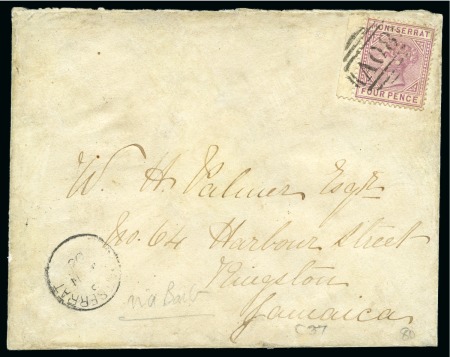 Stamp of Montserrat 1890 (Mar 24) Envelope to Jamaica with 1884-85 4d 