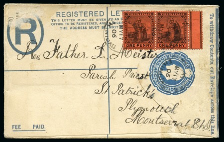 Stamp of Montserrat 1906 (May 17) Trinidad registered envelope incomin