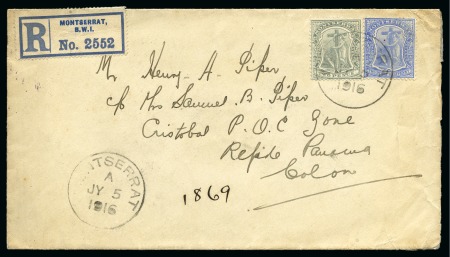 Stamp of Montserrat 1916 (Jul 5) Envelope sent registered to the Colon