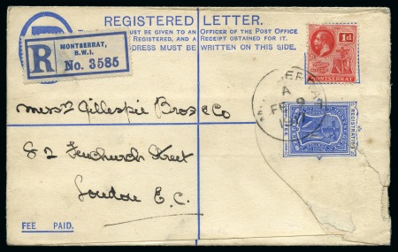 Stamp of Montserrat 1917 (Feb 9) 2d Registered envelope to London upra