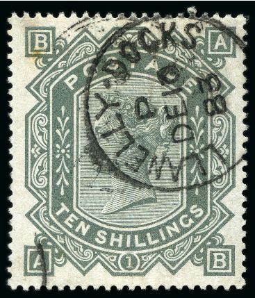 Stamp of Great Britain » 1855-1900 Surface Printed 1867-83 Anchor 10s greenish gray, neatly cancelled
