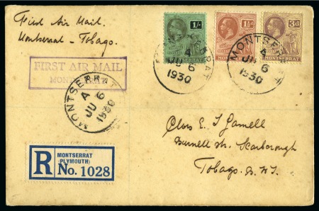 Stamp of Montserrat 1930 (Jun 30) First Air Mail to St. Kitts, cover r