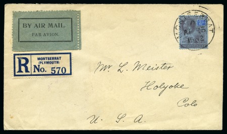 Stamp of Montserrat 1932 (Apr 25) Airmail cover sent registered to the