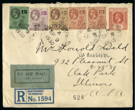 Stamp of Montserrat 1930 (Sep 9) Airmail cover sent registered to the 