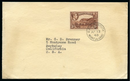 Stamp of Montserrat 1940 (Apr 12) Envelope to the USA with 1938-48 3d 