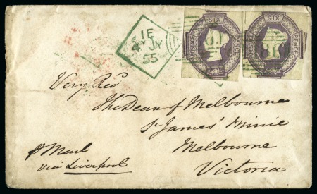 Stamp of Great Britain » 1847-54 Embossed 1855 (Jul 4) Envelope from Dublin, Ireland, to Aus