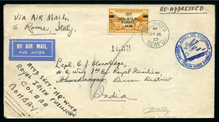 Stamp of Canada » Newfoundland 1933 Balbo $4.50 on 75c Yellow tied ST-JOHN'S / NE