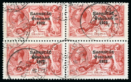 Stamp of Ireland » 1925 Narrow Date Overprints (T66-T68) 1925 Narrow Date 5s Rose-Red used block of four wi