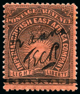 Stamp of Kenya, Uganda and Tanganyika » British East Africa 1895 "1/2 anna" manuscript surcharge and initials