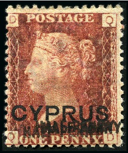 Stamp of Cyprus 1881 1/2d (13mm) on 1d pl.215 with treble overprin